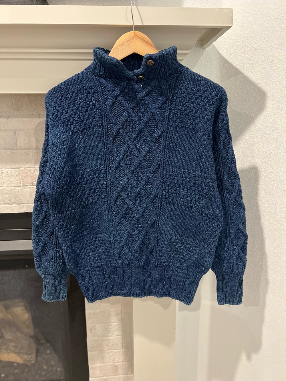 Vintage Navy Blue Ara‎‎n Mock Cable Knit Turtlen‎eck Sweater size Small